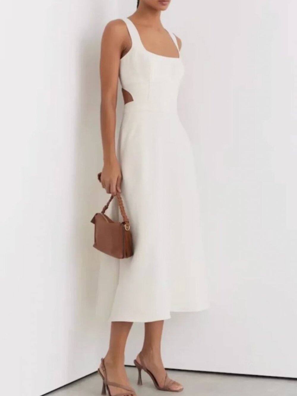 REISS Dina Waisted Midi Dress UK10/US6 Ivory Classic Party Event - Picture 2 of 9